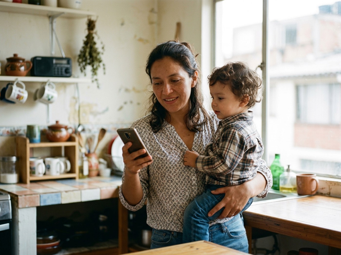 Mamá con su hijo pequeño en la cocina